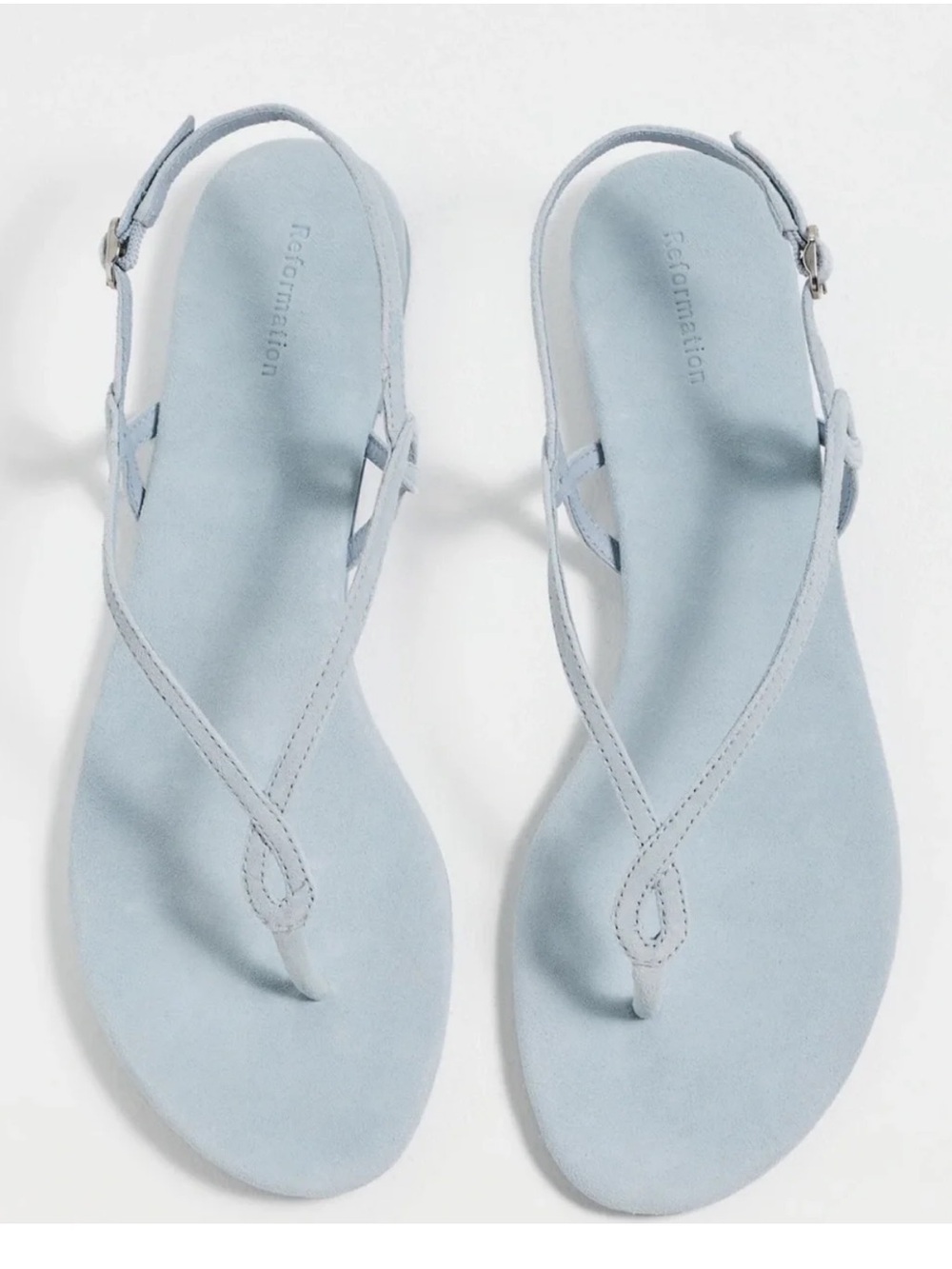 Reformation Powder Blue Suede Thong Sandals